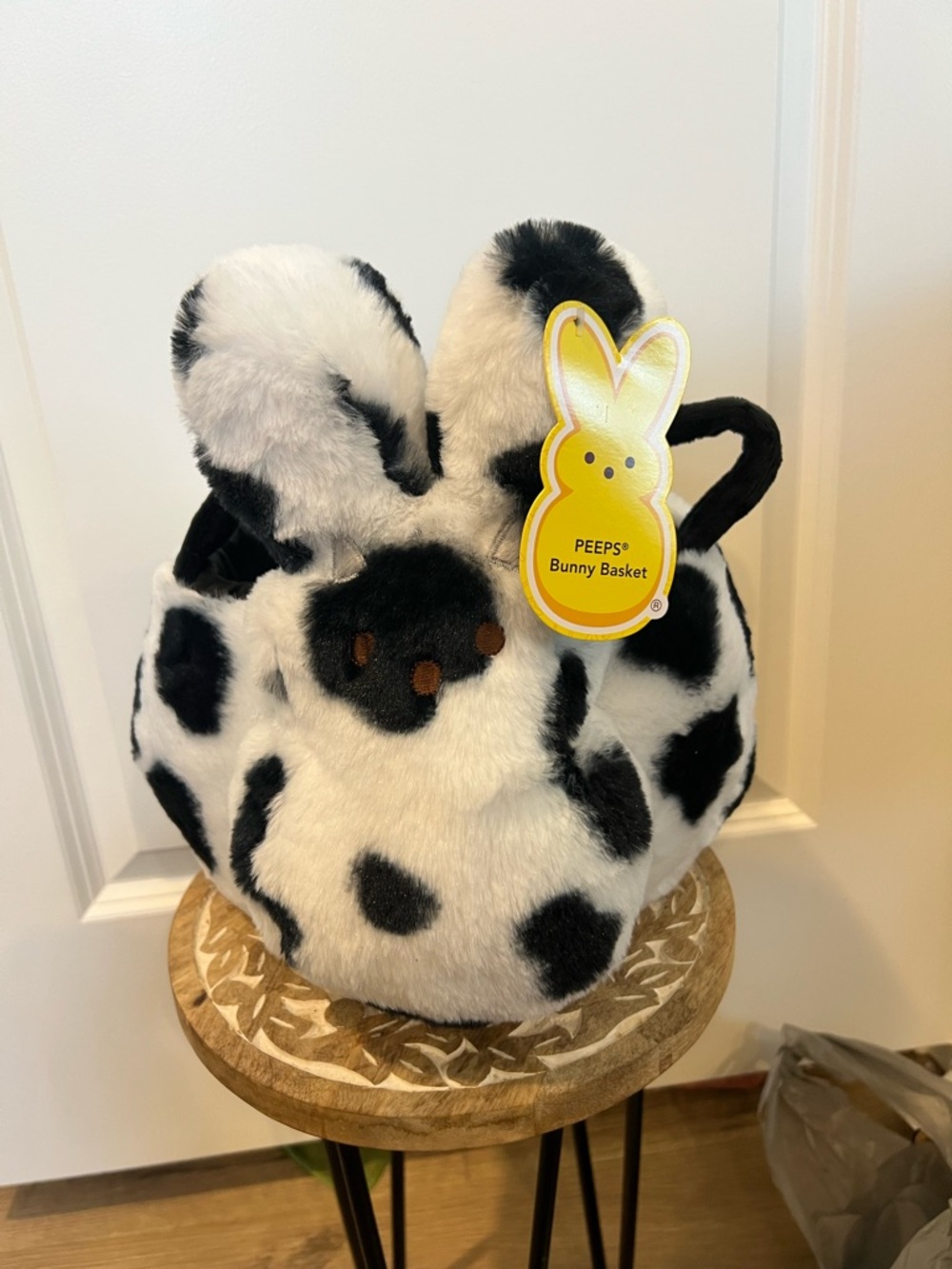 PEEPS Black & White Cow-Print Bunny Basket Plush Toy